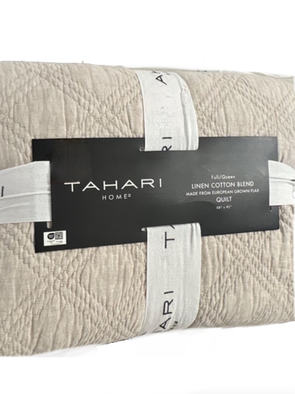 Tahari Natural Full/Queen Linen Cotton Blend Quilt European Grown Flax 88”x92”